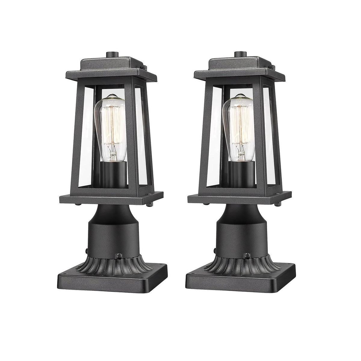 Classic Black Outdoor Lantern Post Light with Tempered Glass Shade