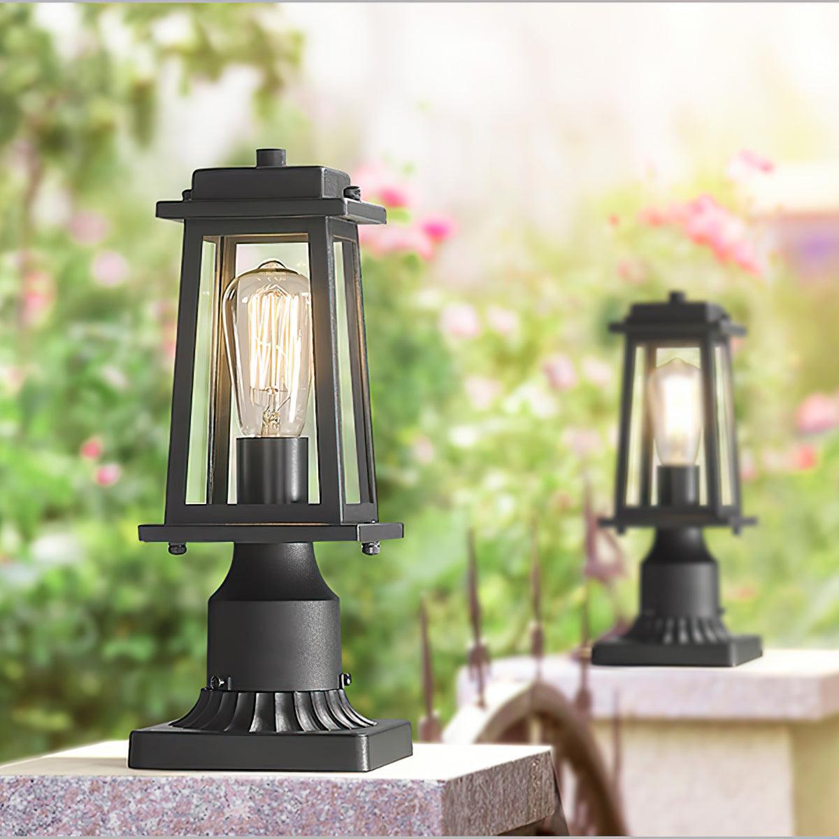 Classic Black Outdoor Lantern Post Light with Tempered Glass Shade
