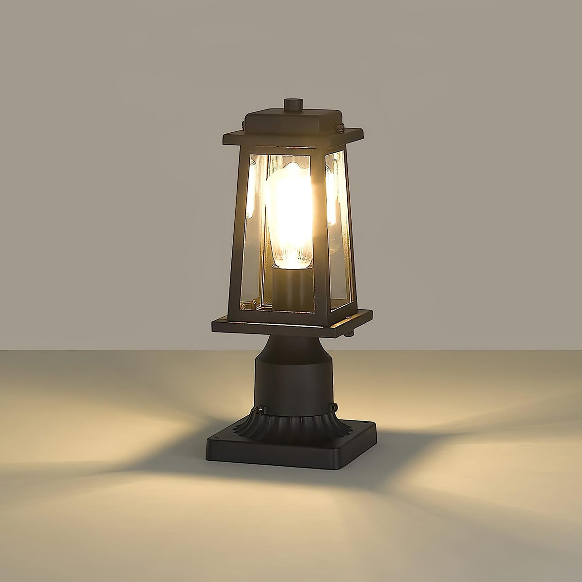Classic Black Outdoor Lantern Post Light with Tempered Glass Shade