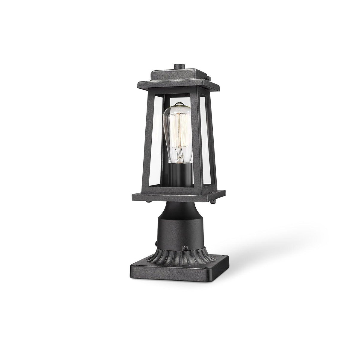 Classic Black Outdoor Lantern Post Light with Tempered Glass Shade