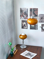 Oval Persimmon Table Lamp – Chrome & Glass, Mid-Century Modern Desk Light