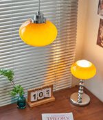 Oval Persimmon Table Lamp – Chrome & Glass, Mid-Century Modern Desk Light