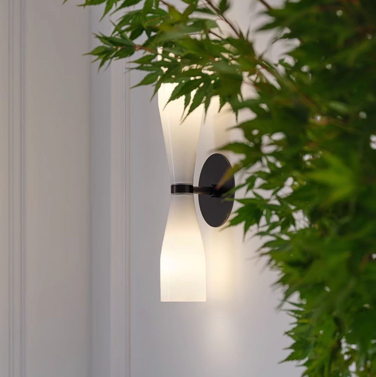 Ovalo Duo Modern Smoked Glass Wall Sconce with Brass Backplate