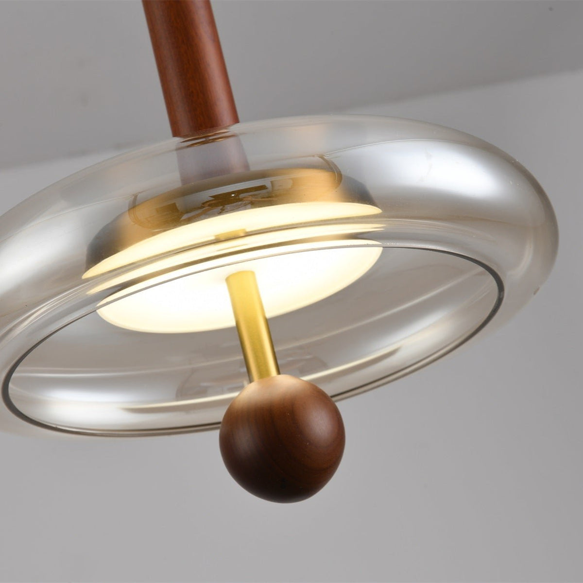 Ovalo Walnut Wood LED Pendant Light with Brass Accents
