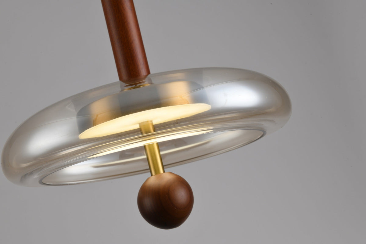 Ovalo Walnut Wood LED Pendant Light with Brass Accents