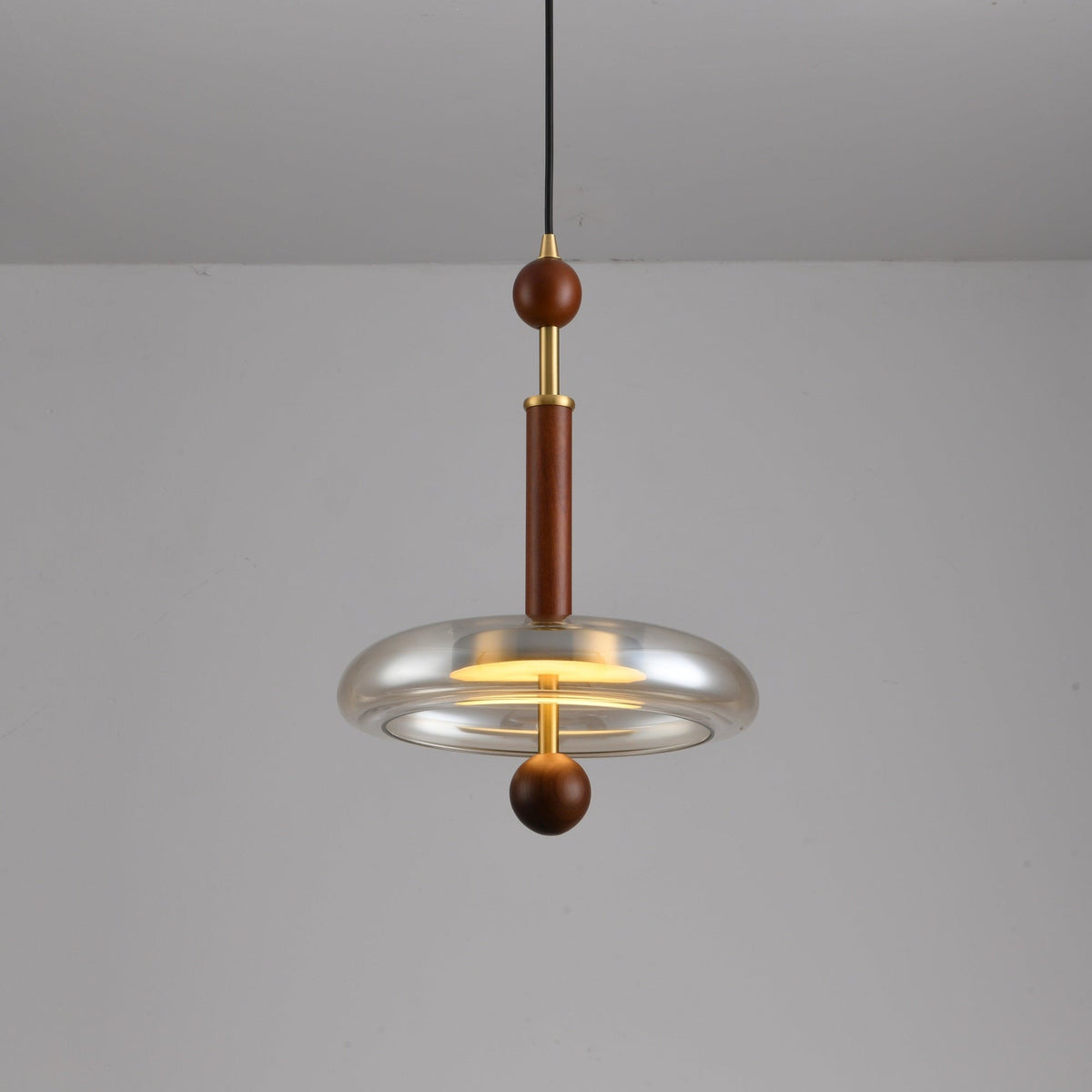Ovalo Walnut Wood LED Pendant Light with Brass Accents