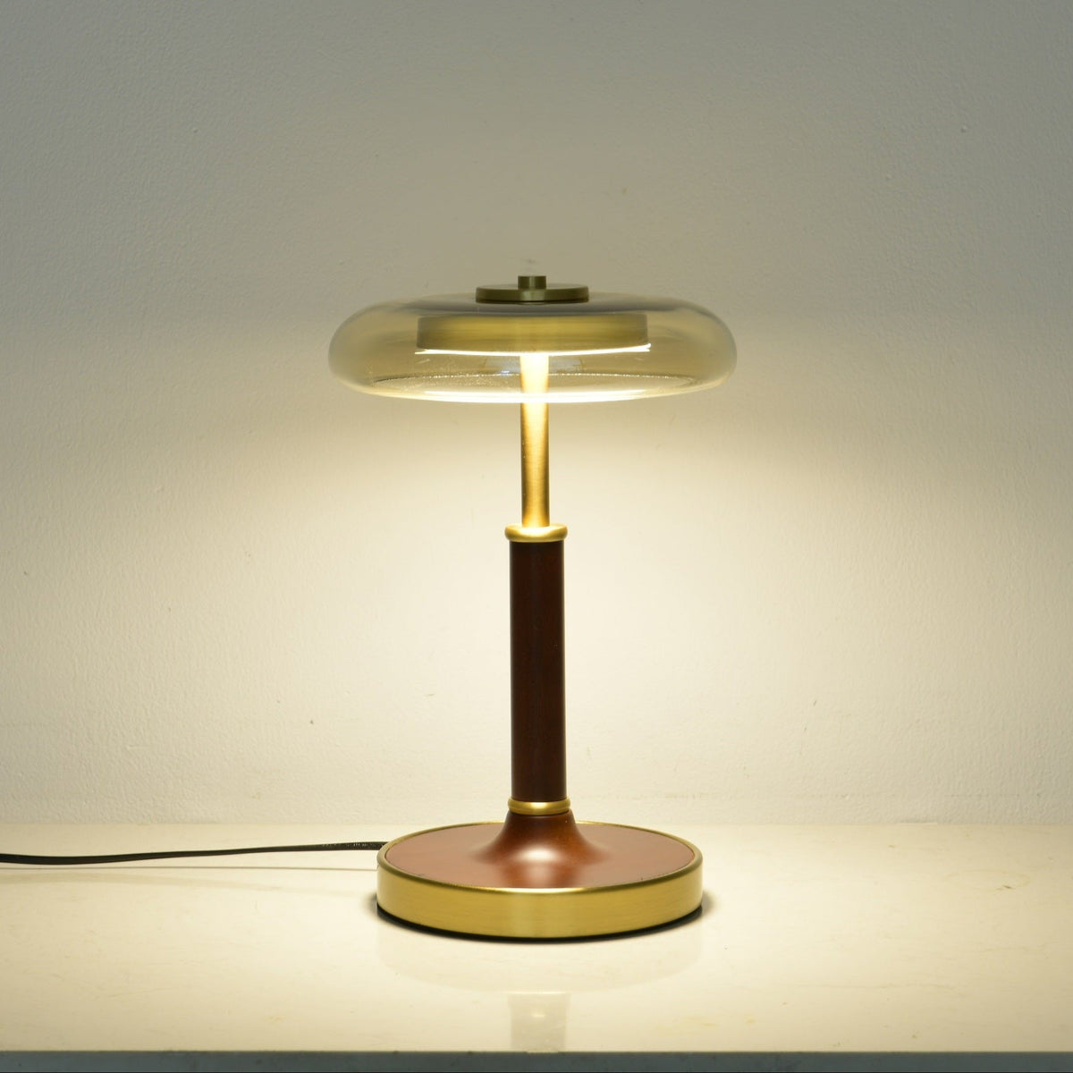 Ovalo Table Lamp with Glass Shade and Walnut Wood Base