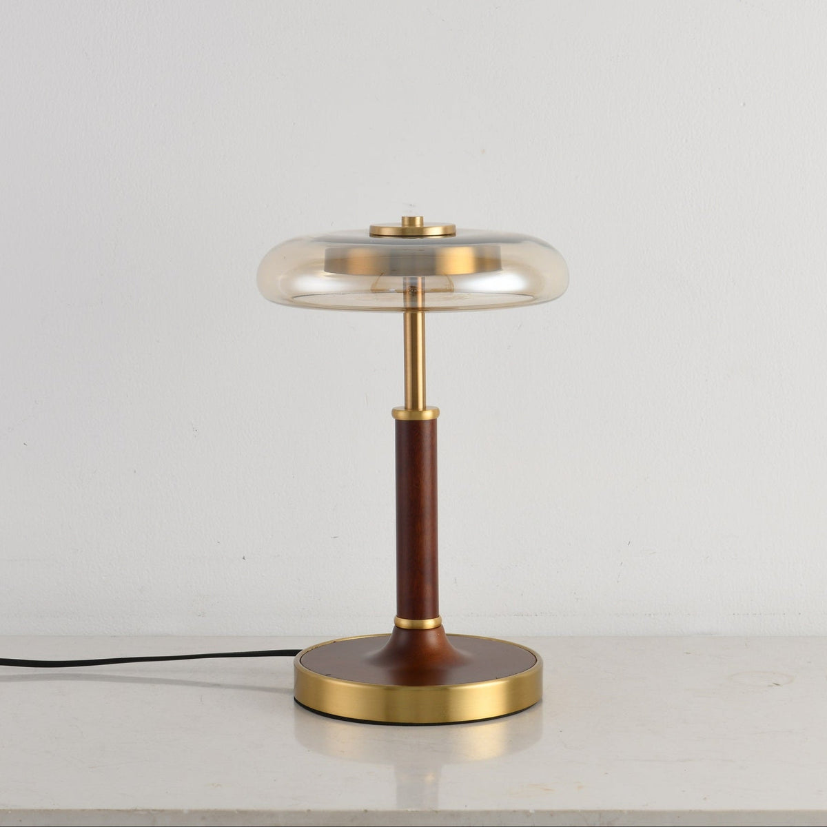 Ovalo Table Lamp with Glass Shade and Walnut Wood Base