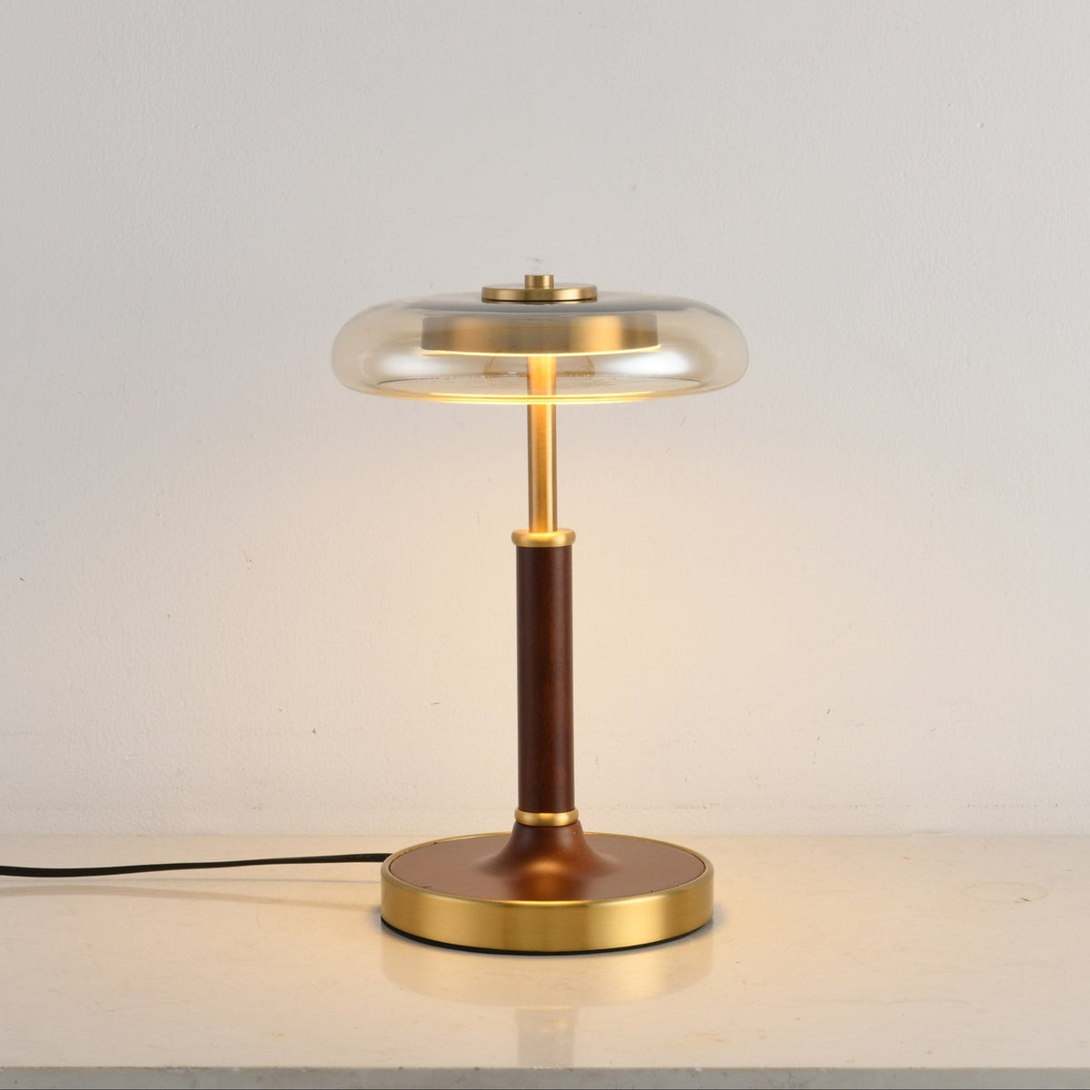 Ovalo Table Lamp with Glass Shade and Walnut Wood Base