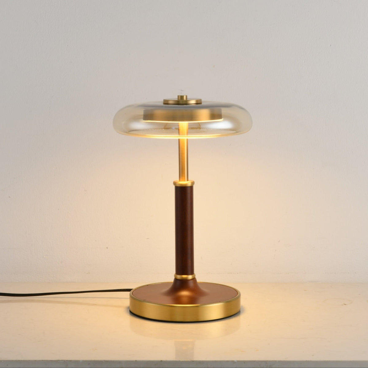 Ovalo Table Lamp with Glass Shade and Walnut Wood Base