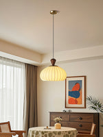 Ovola Pleated Pendant Light – Modern Wood & Fabric Drum Shade
