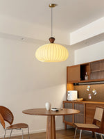Ovola Pleated Pendant Light – Modern Wood & Fabric Drum Shade