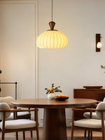 Ovola Pleated Pendant Light – Modern Wood & Fabric Drum Shade
