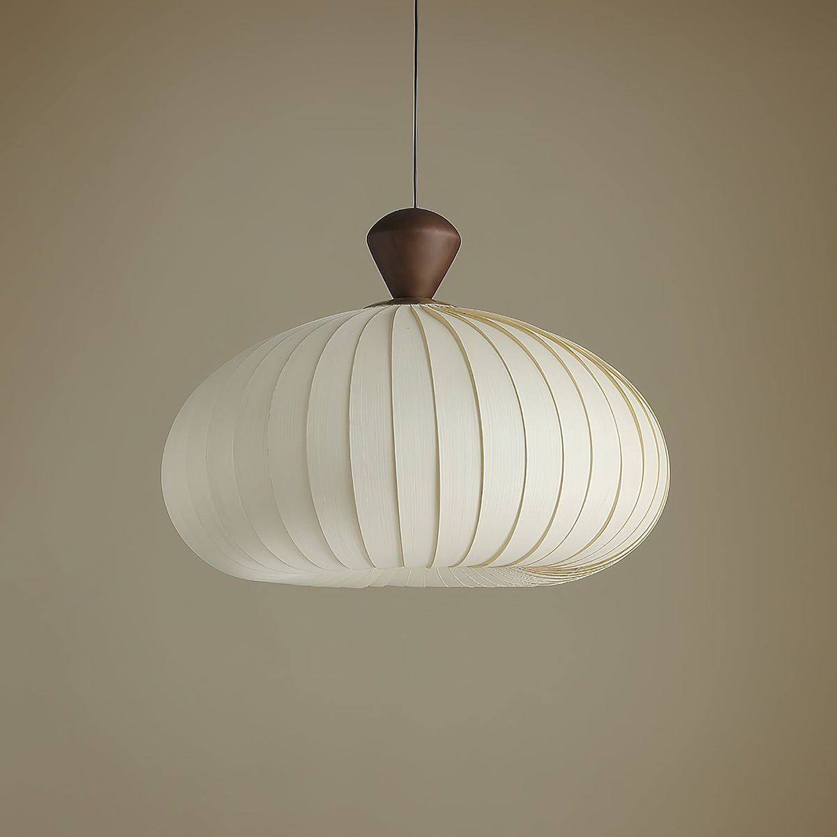 Ovola Pleated Pendant Light – Modern Wood & Fabric Drum Shade