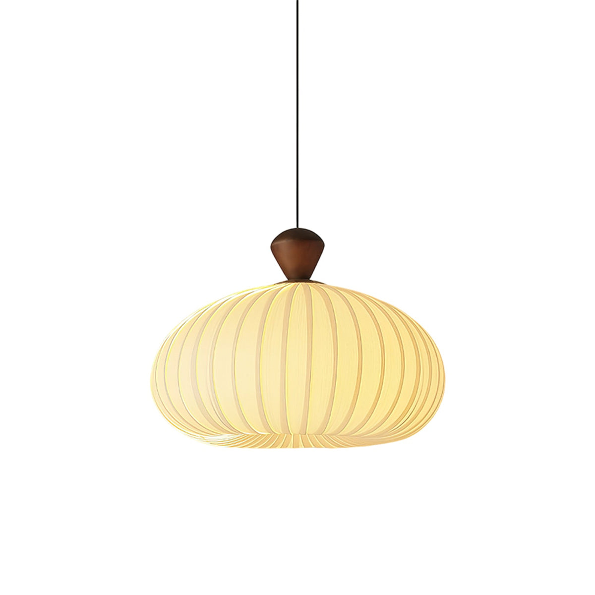 Ovola Pleated Pendant Light – Modern Wood & Fabric Drum Shade