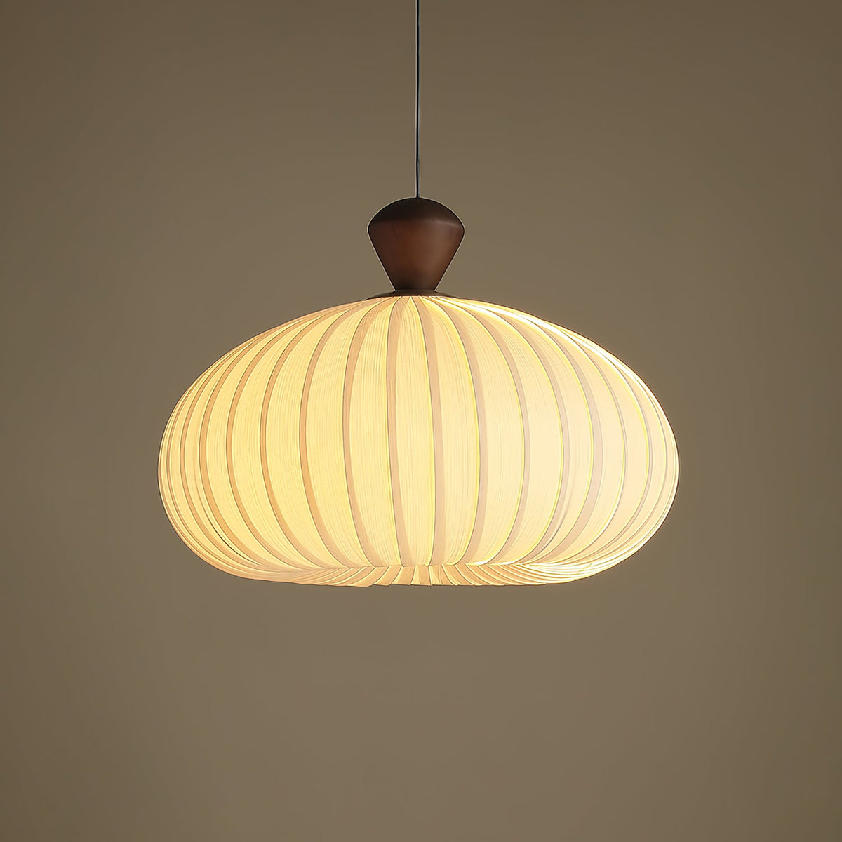 Ovola Pleated Pendant Light – Modern Wood & Fabric Drum Shade