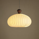 Ovola Pleated Pendant Light – Modern Wood & Fabric Drum Shade