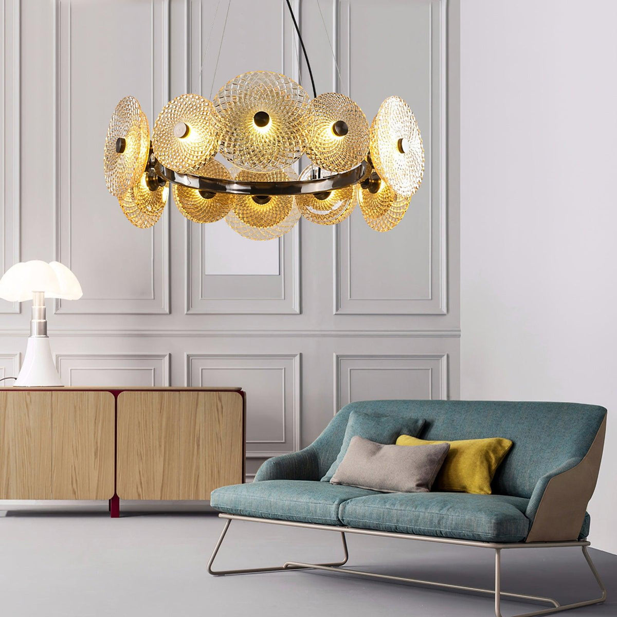 Paige Modern Crystal Glass Chandelier in Bronzed Iron for Dining Room and Foyer
