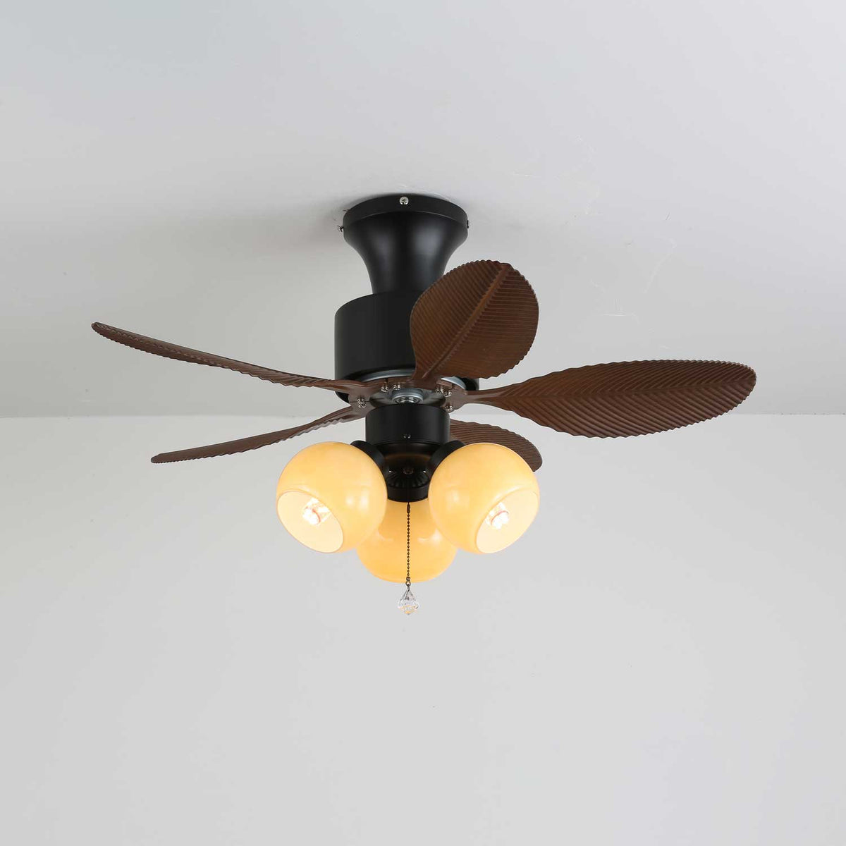 Palm Leaf Ceiling Fan Light with Frosted Globes, 32"