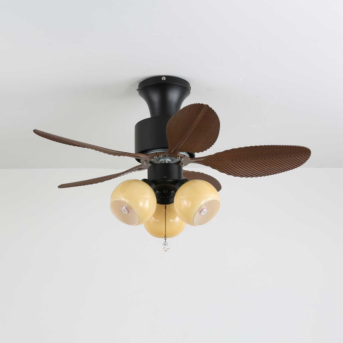 Palm Leaf Ceiling Fan Light with Frosted Globes, 32"