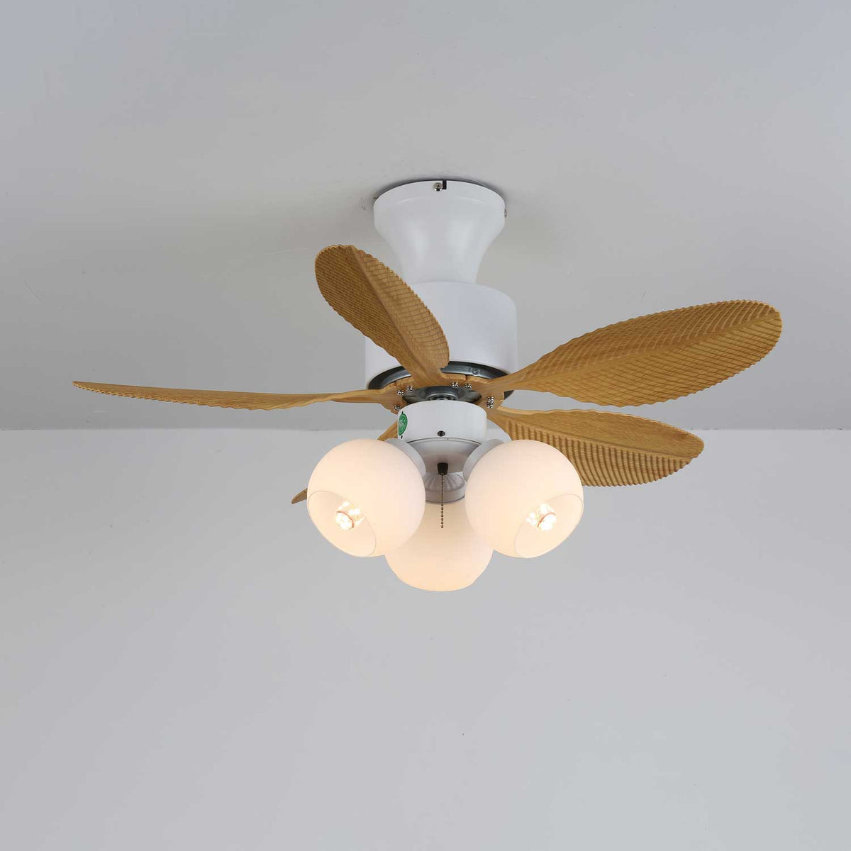 Palm Leaf Ceiling Fan Light with Frosted Globes, 32"