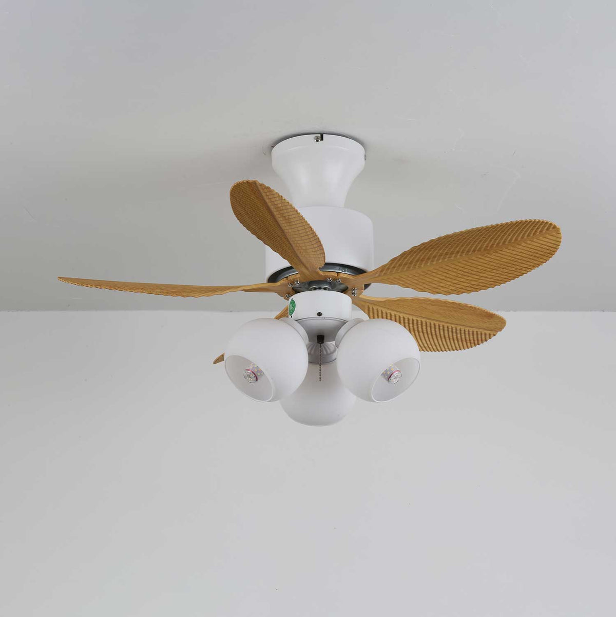 Palm Leaf Ceiling Fan Light with Frosted Globes, 32"