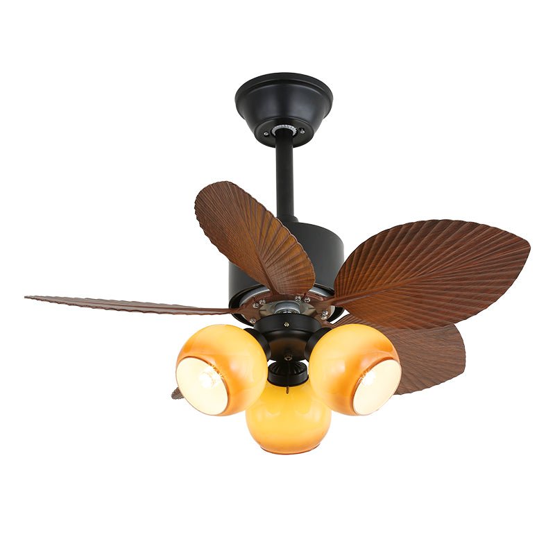 Palm Bloom Designer Ceiling Fan Light with LED, Wood Blades & Frosted Glass