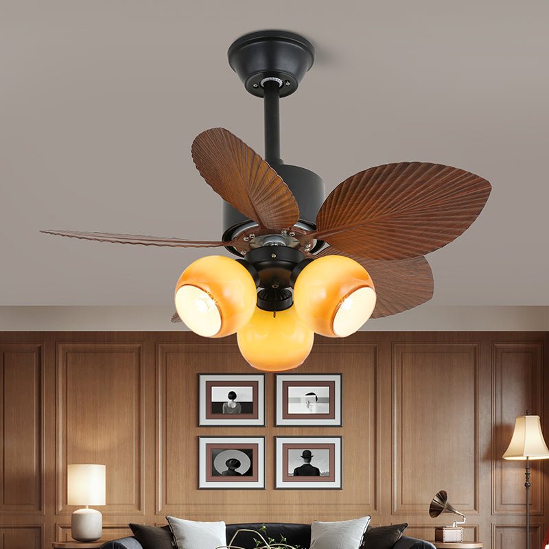 Palm Bloom Designer Ceiling Fan Light with LED, Wood Blades & Frosted Glass
