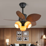 Palm Bloom Designer Ceiling Fan Light with LED, Wood Blades & Frosted Glass