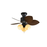 Palm Cove Breeze Ceiling Fan Light with Palm Leaf Blades and Amber Glass Shade