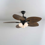 Palm Whisper Tropical Ceiling Fan with Light – 52-Inch Walnut Wood Grain, Remote Control