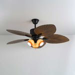 Palm Whisper Tropical Ceiling Fan with Light – 52-Inch Walnut Wood Grain, Remote Control