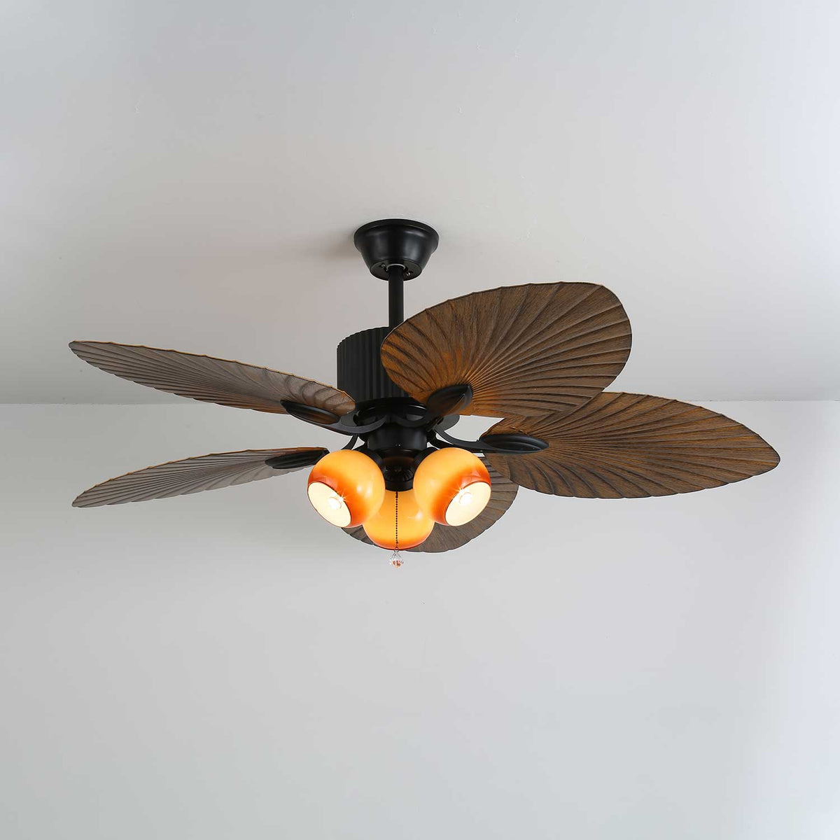 Palm Whisper Tropical Ceiling Fan with Light – 52-Inch Walnut Wood Grain, Remote Control