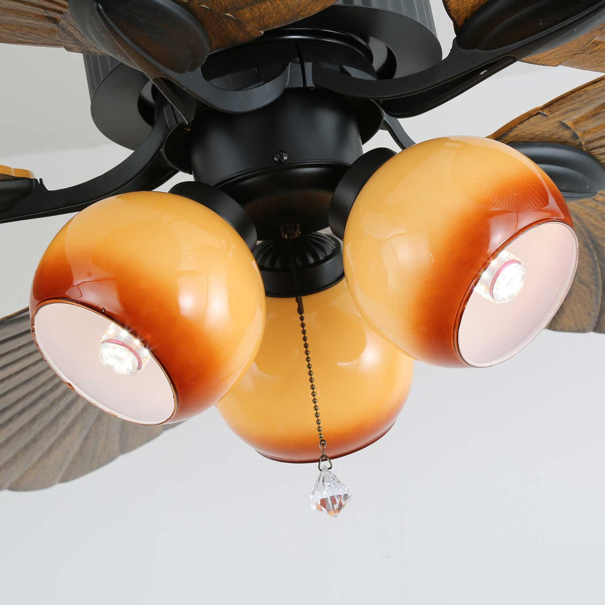 Palm Whisper Tropical Ceiling Fan with Light – 52-Inch Walnut Wood Grain, Remote Control