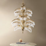 Palmera Brass Chandelier – Art Deco Crystal Palm Frond Light