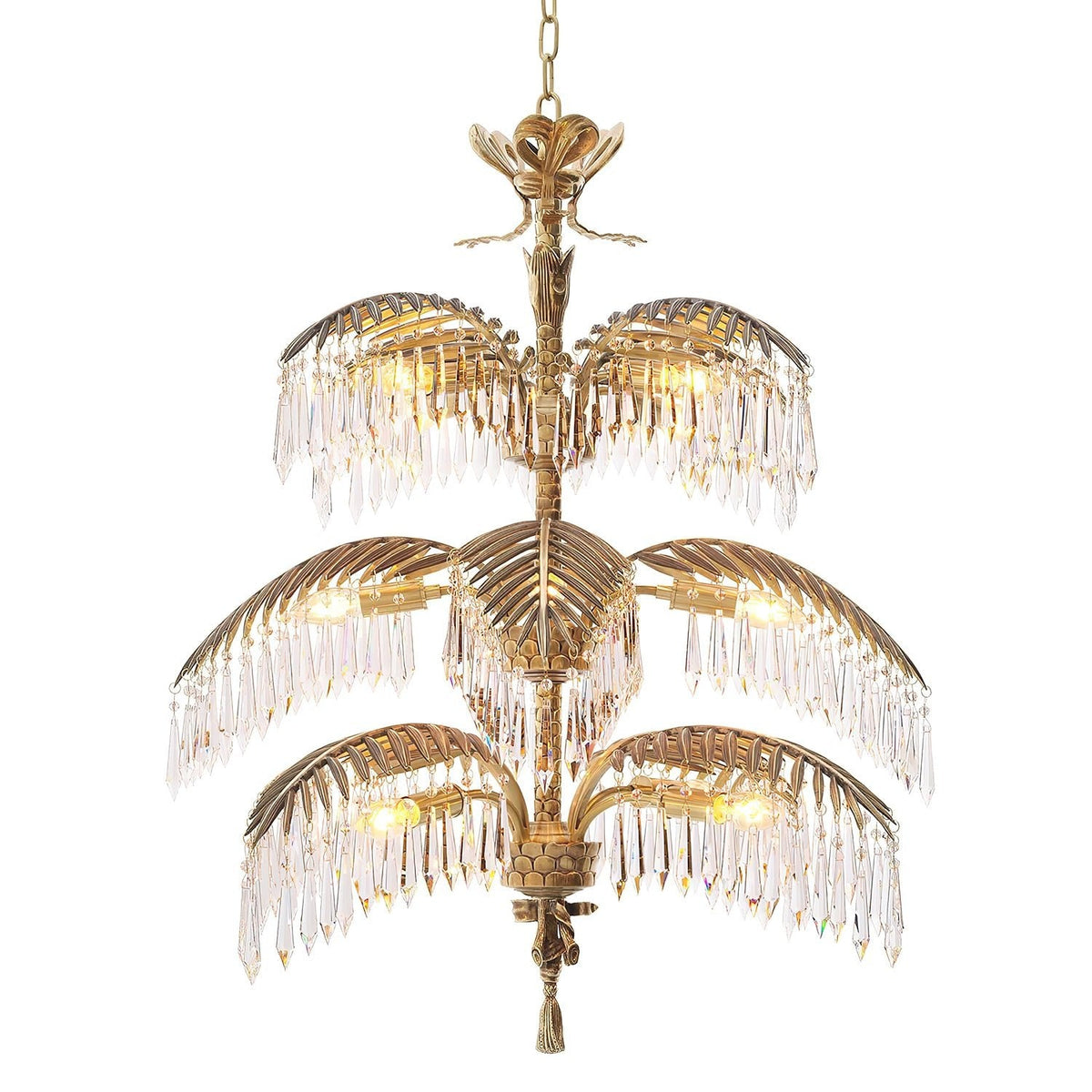 Palmera Brass Chandelier – Art Deco Crystal Palm Frond Light