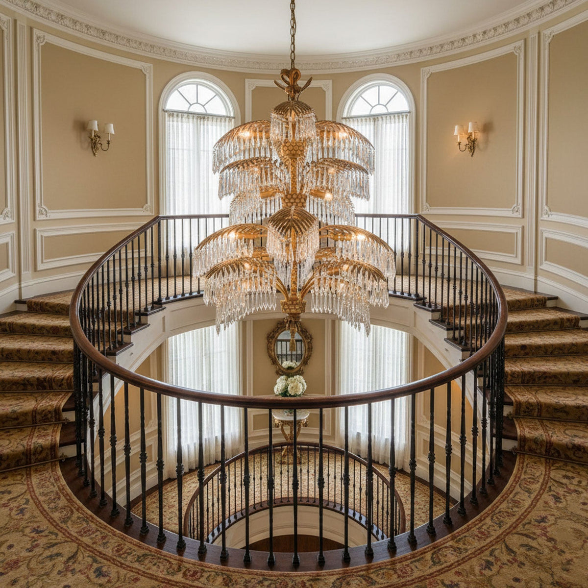 Palmera Brass Chandelier – Art Deco Crystal Palm Frond Light