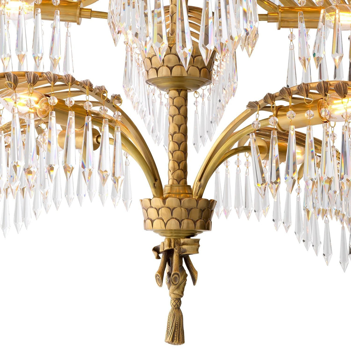 Palmera Brass Chandelier – Art Deco Crystal Palm Frond Light