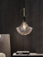 Parson Pendant Light in Blue Brass with Curved Glass Shade