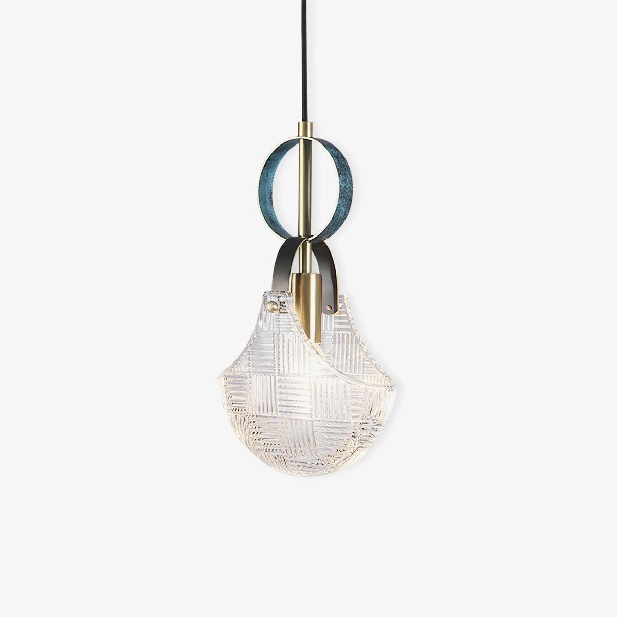 Parson Pendant Light in Blue Brass with Curved Glass Shade