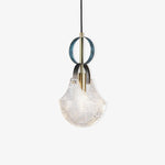 Parson Pendant Light in Blue Brass with Curved Glass Shade