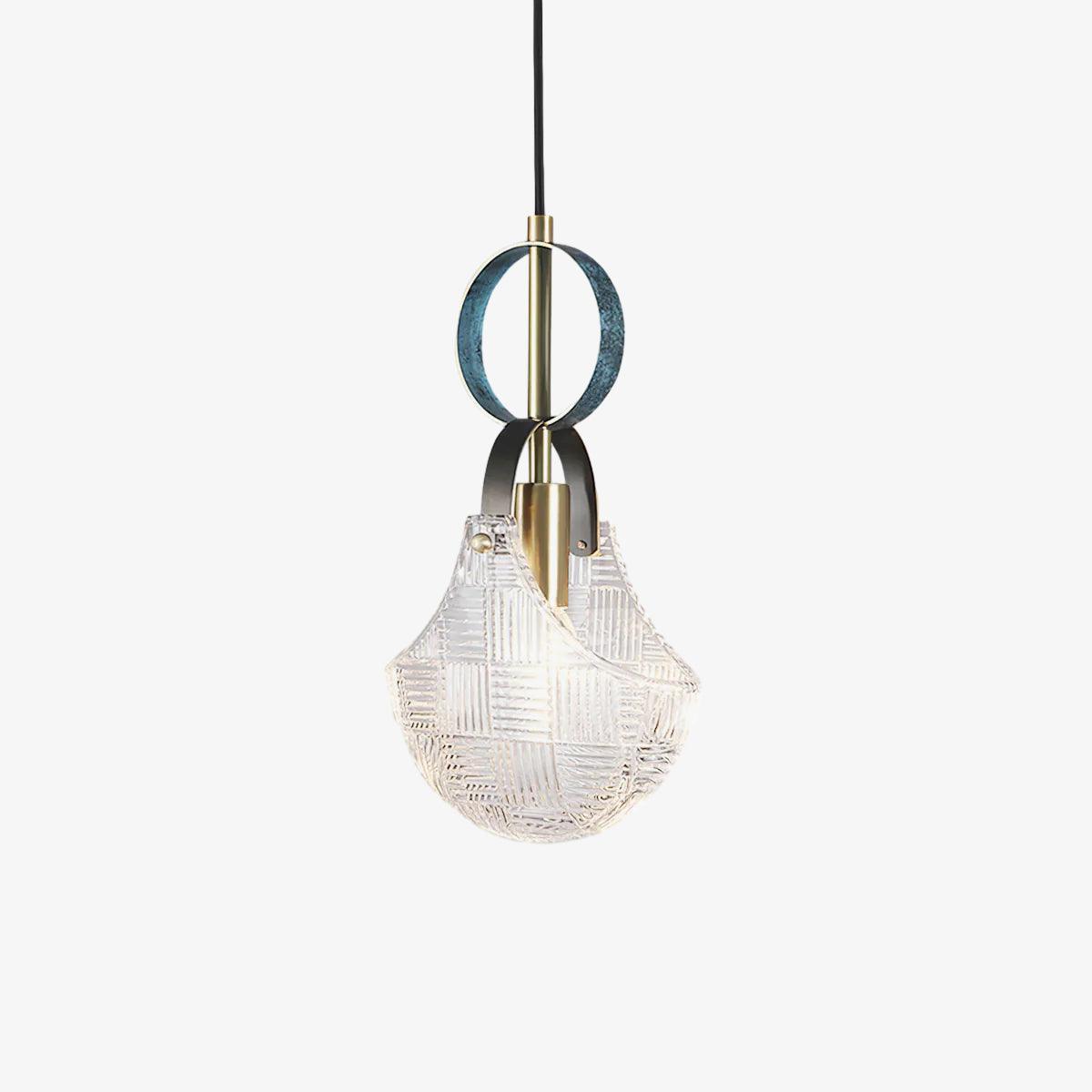 Parson Pendant Light in Blue Brass with Curved Glass Shade