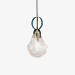 Parson Pendant Light in Blue Brass with Curved Glass Shade