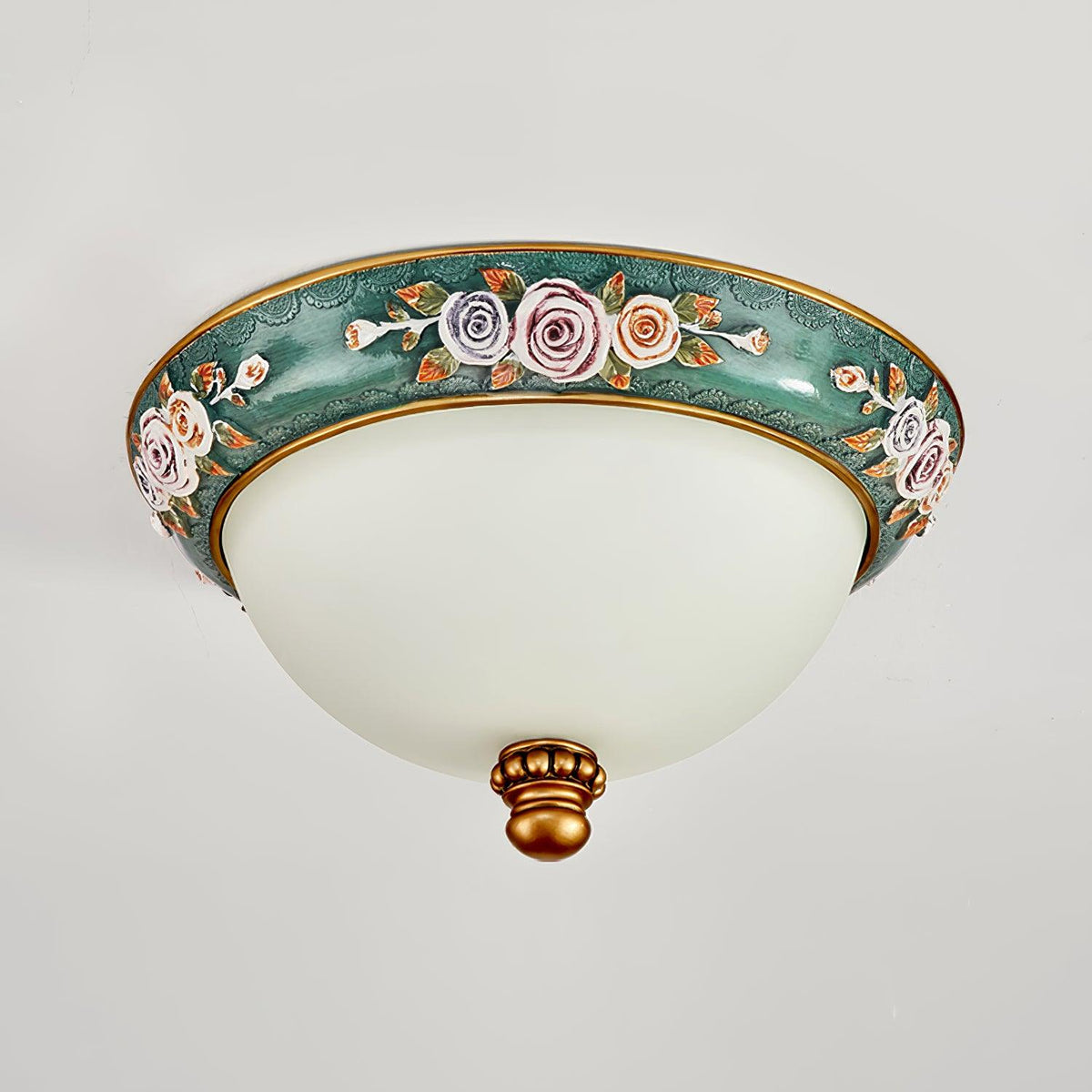 Pastoral Bowl Flush Mount Ceiling Light in Blue and White Glass