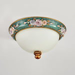 Pastoral Bowl Flush Mount Ceiling Light in Blue and White Glass