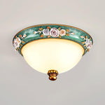 Pastoral Bowl Flush Mount Ceiling Light in Blue and White Glass