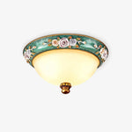 Pastoral Bowl Flush Mount Ceiling Light in Blue and White Glass
