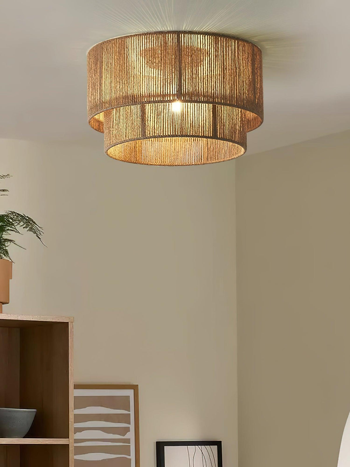 Patrici Woven Hemp Rope Ceiling Light, Modern Drum Shade Pendant for Living Room, Bedroom, Dining Room