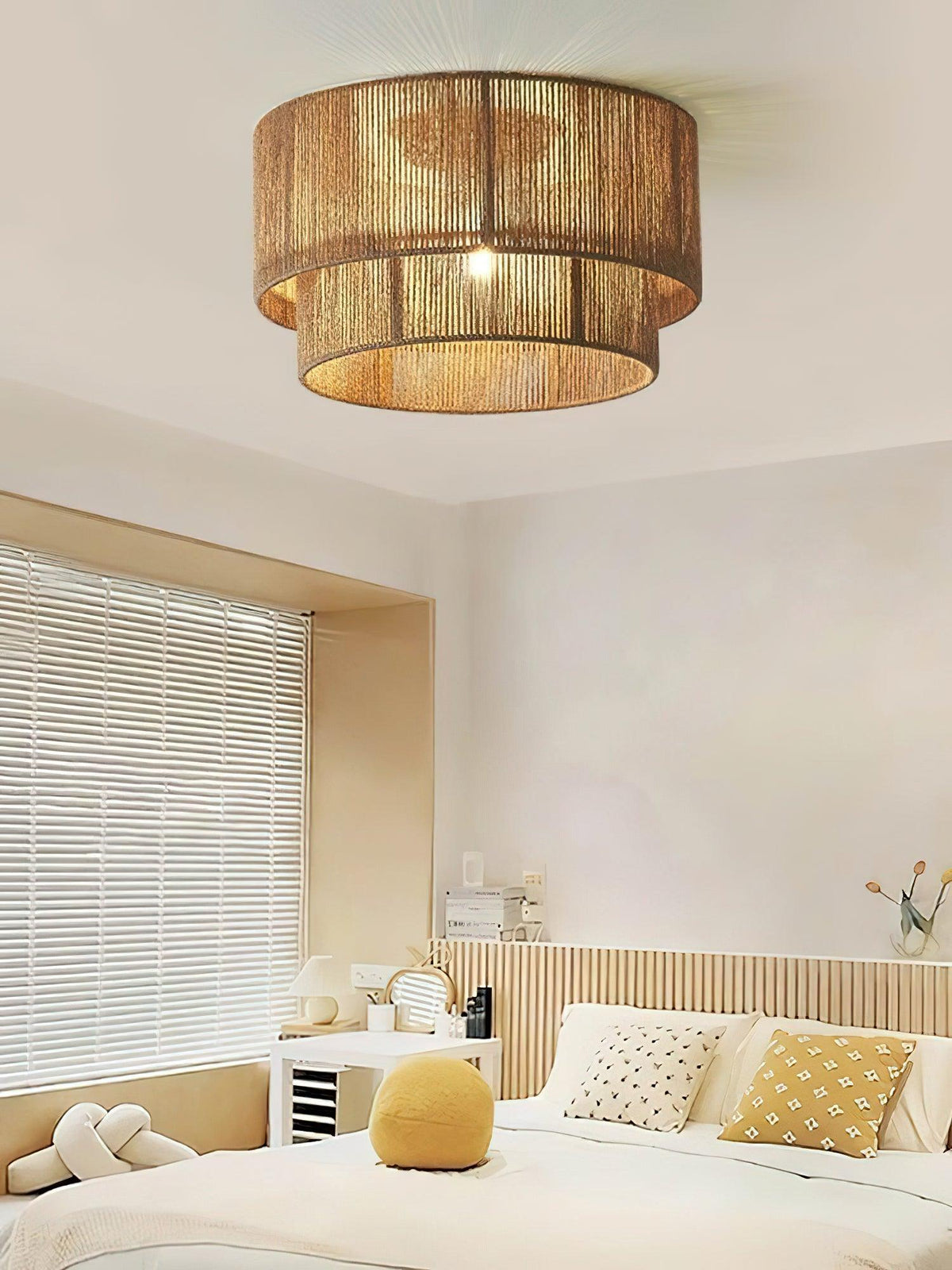Patrici Woven Hemp Rope Ceiling Light, Modern Drum Shade Pendant for Living Room, Bedroom, Dining Room