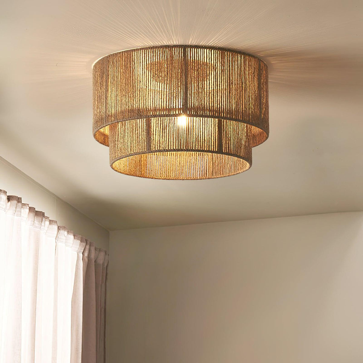Patrici Woven Hemp Rope Ceiling Light, Modern Drum Shade Pendant for Living Room, Bedroom, Dining Room